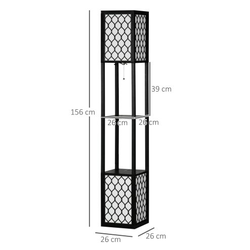 HOMCOM Modern Shelf Floor Lamp Light with Two Open Shelves Large Storage Display, for Living Room, 160cm, Bulb not Included, Black