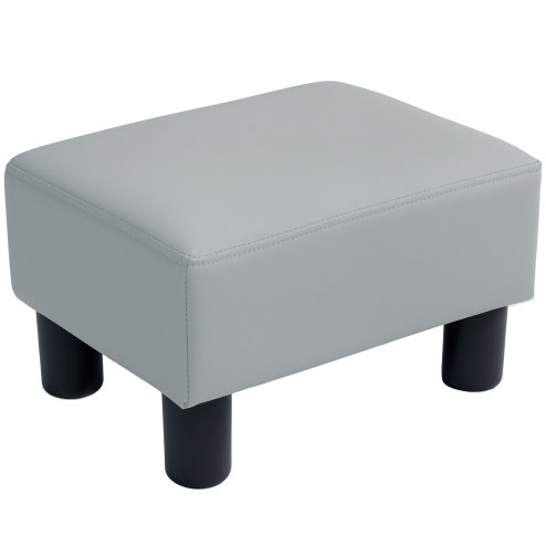 HOMCOM Faux Leather Footstool, Small Foot Rest, Rectangle Sofa Stool for Bedroom Living Room, Grey