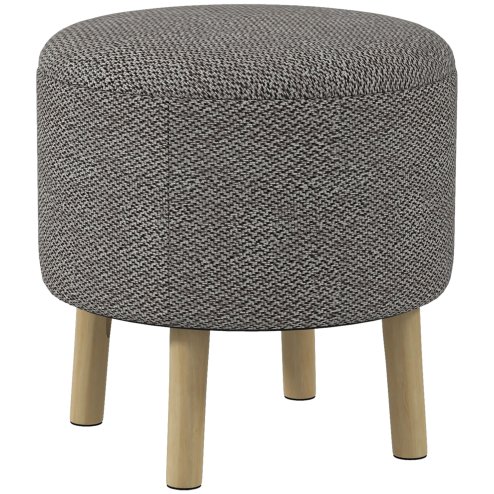 HOMCOM Round Storage Stool, Linen Fabric Upholstered Foot Stool with Removable Top, Padded Seat, Hidden Space and Wooden Legs for Living Room