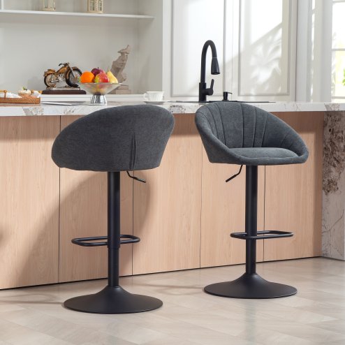 HOMCOM Bar Stools Set of 2, Swivel Barstools, Height Adjustable Breakfast Bar Chairs with Backrest and Footrest for Kitchen Island Counter, Dining Room, Dark Grey