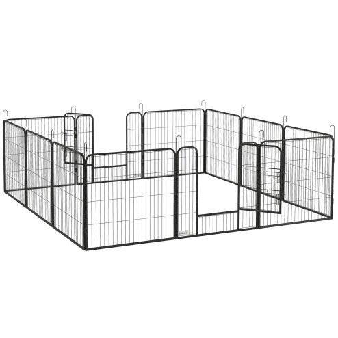 PawHut Dog Pen 12 Panels Puppy Pen Heavy Duty Pet Playpen for Indoor Outdoor for Dogs, Rabbits, Ducks 80cm High