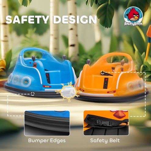 AIYAPLAY Angry Bird Licensed 12V Kids Bumper Car, 360 Rotation Waltzer Car with Joysticks, Remote Control, Music USB LED Lights, for 3-5 Years Old - Orange