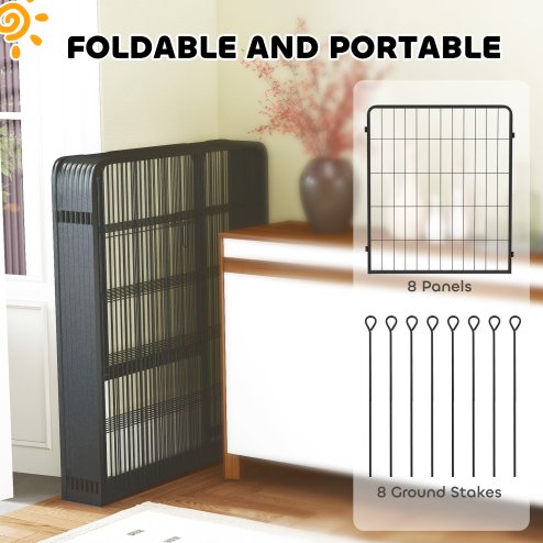 PawHut Dog Pen, 8 Panel Puppy Pen, Steel Dog Playpen, for Medium Breeds, 80cm Tall, Black
