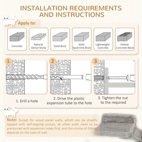 PawHut 4 Piece Cat Shelves, Cat Wall Furniture with Hammock, Scratching Posts, Soft Ladder, Steps, Jump Platforms, Cat Wall Shelves for Indoor Cats - Grey