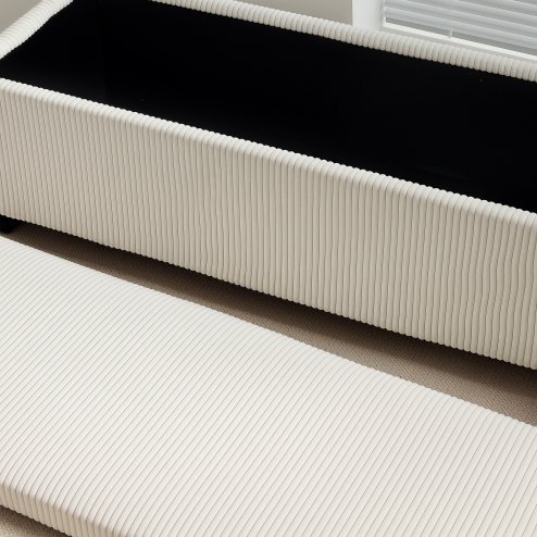 HOMCOM Storage Ottoman Bench, Corduroy Footstool with Removable Lid and Legs, 112cm Storage Chest Box for Living Room, Bedroom, Hallway