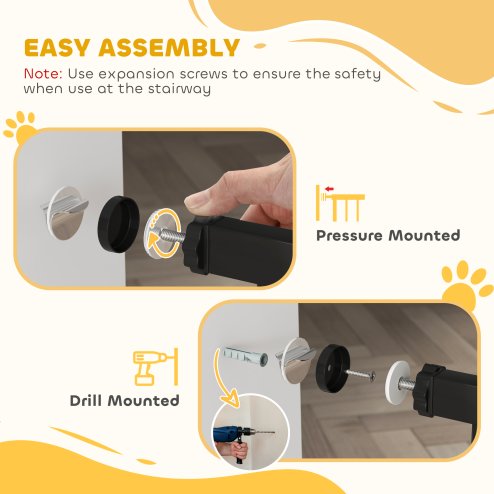 PawHut Dog Gate Stair Gate Pressure Fit Pets Barrier Auto Close for Doorway Hallway, 74-148cm Wide Adjustable, Black