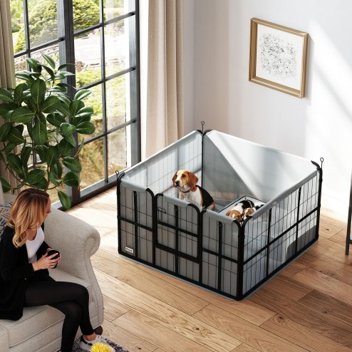 PawHut Whelping Box for Dogs and Puppies, 4 Panel Whelping Pen with Washable Whelping Pad, Wind-Resistant Cloth, Lockable Door, Dog Playpen for Indoor, Outdoor, for Small and Medium Breeds Image