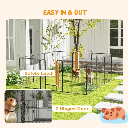 PawHut Dog Pen 12 Panels Puppy Pen Heavy Duty Pet Playpen for Indoor Outdoor for Dogs, Rabbits, Ducks 100cm High