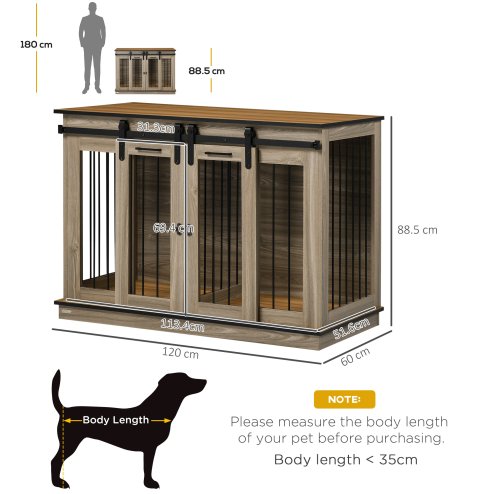 PawHut Dog Crate Furniture for Large Dog, Double Dog Cage for Small Dogs with Divider, Sliding Doors - Oak Tone