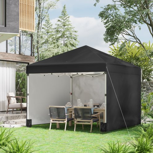 Outsunny 3 x 3 (M) Pop Up Gazebo with 3 Sidewalls, Leg Weight Bags and Wheeled Bag, Height Adjustable Party Tent Event Shelter for Garden, Patio, Black