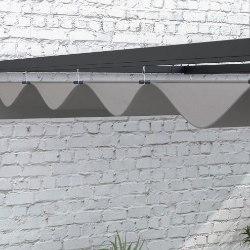 Outsunny 3 x 4m Lean To Pergola with Retractable Roof, Wall Mounted Garden Gazebo Outdoor Sun Shade Shelter for Patio, Deck