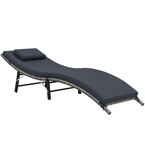 Outsunny Folding Rattan Sun Lounger, Wicker Garden Lounger with Cushion and Pillow, Outdoor Sunbed with Steel Frame for Patio, Beach, Terrace, Grey