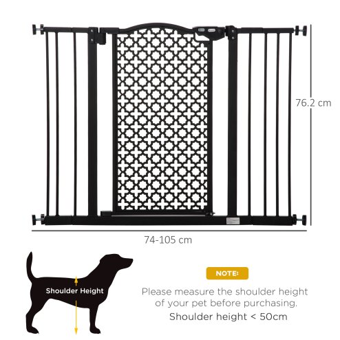 PawHut 74-105 cm Pressure Fit Safety Gate for Doorways and Staircases, Dog Gate, Pet Barrier for Hallways with Auto Close, Double Locking, 2 Extensions