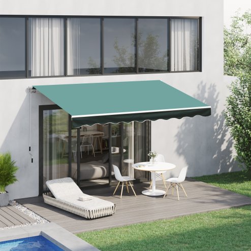 Outsunny 3m x 2.5m Garden Patio Manual Awning Canopy Sun Shade Shelter with Winding Handle Retractable Green Image