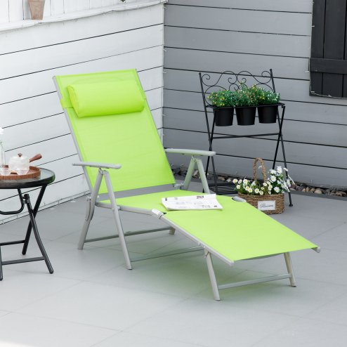 Outsunny Steel Fabric Sun Lounger Outdoor Folding Chaise Lounge Chair Recliner with Portable Design & 7 Adjustable Backrest Positions
