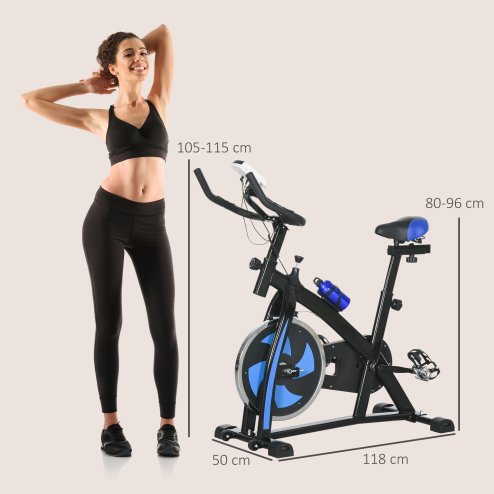 SPORTNOW Indoor Exercise Bike, Stationary Bike, Cycling Machine with Adjustable Seat and Resistance, Heart Rate Sensor, for Home Gym Workout, 8kg Flywheel, Blue