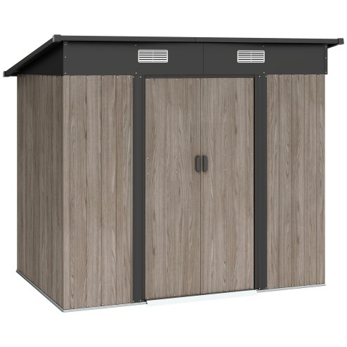 Outsunny 7 x 4ft Outdoor Garden Metal Storage Shed, Tool Storage Box for Patio, Grey Wood Grain