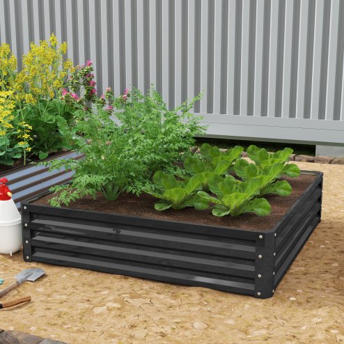 Outsunny 432L Square Raised Garden Bed Box with Weatherized Steel Frame for Vegetables, Flowers and Herbs, 120 x 120 x 30cm, Grey