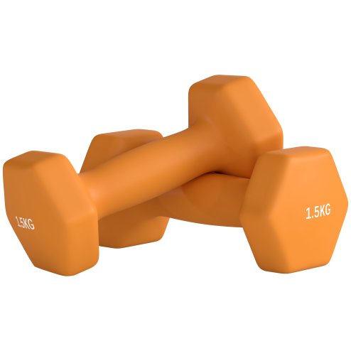 SPORTNOW Set of 2 Hex Dumbbells, Neoprene Weights Pair with Non-Slip Grip, Home Gym Fitness Training Equipment, 2 x 1.5kg, Orange