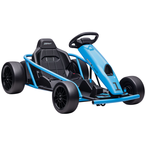 HOMCOM 24V Electric Go Kart for Kids, Drifting Ride-On Racing Go Kart with Slow Start, Music, Horn Honking and Safety Belt, for 8-12 Years Old, Blue Image