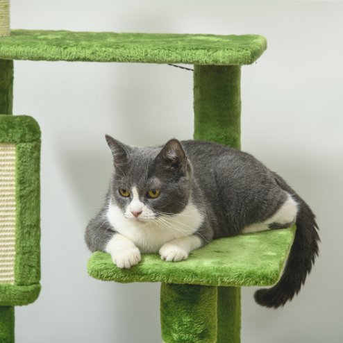 PawHut 142cm Cat Tree for Indoor Cats, Cat Tower with Scratching Posts, Scratch Board, Hammock, Toy Balls, Multi-level Platforms, Green