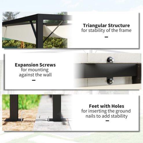 Outsunny 4 x 3(m) Outdoor Lean To Pergola Retractable Canopy Wall Mounted Gazebo Patio Shelter Sun Shade, Cream White