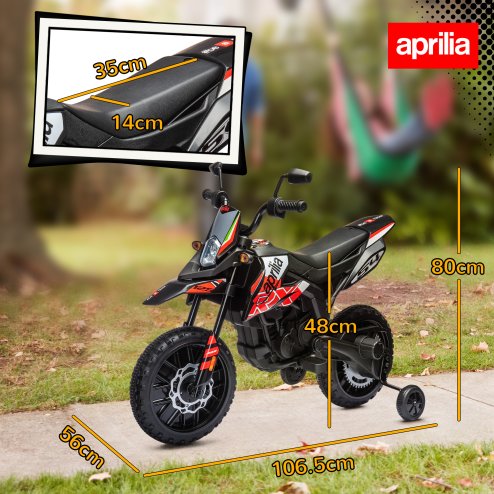 AIYAPLAY 12V Kids Motorcycle, Aprilia Licensed Kids Electric Motorbike with Training Wheels, Spring Suspension, LED Light, Music, USB, Kids Electric Bike for Boys, Girls, Red/Black