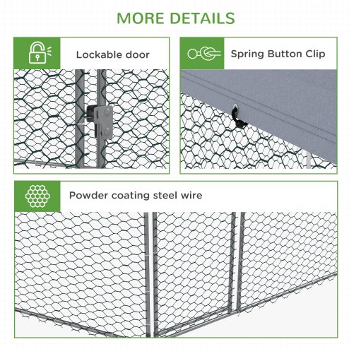 PawHut Walk in Chicken Run Chicken Coop Galvanised Outdoor Poultry Cage w/ Cover, for 10-15 Chickens, Hens, Rabbits, Ducks, 4 x 3.5 x 2.6m - Silver Tone