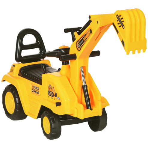 HOMCOM Ride On Tractor, 2 in 1 Kids Ride On Digger Pull Cart with Bucket, Under Seat Storage, Horn, High Backrest, Ride On Toy for 1.5-4 Years, Yellow Image