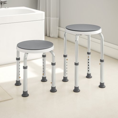 HOMCOM 360° Swivel Seat Bath Shower Stool, Adjustable Height Shower Chair with Aluminium Frame Non-Slip Feet Chair Safe Support Home Assistance, Grey