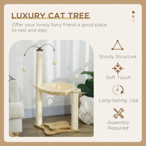 PawHut Cat Tree for Indoor Cats, Cat Scratching Post with Bed, Toy Ball, 53.5 x 53.5 x 90cm - Beige