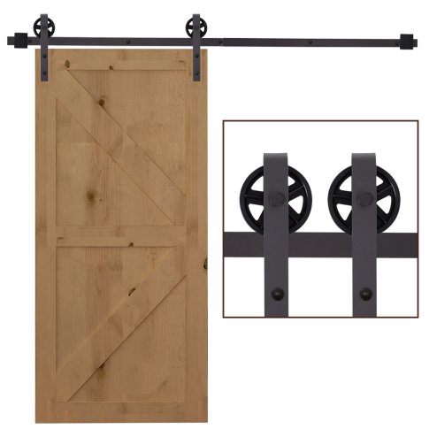 HOMCOM 183CM/6FT Modern Sliding Door Kit, Barn Door Closet Hardware Track Kit Track System Unit for Single Wooden Door 6FT/1830mm