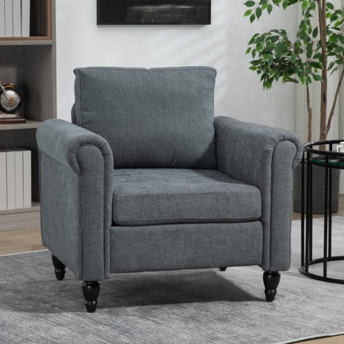 HOMCOM Armchair, Upholstered Accent Chair, Occasional Fireside Chair with Back Pillow and Rubber Wood Legs, Single Sofa for Living Room, Reading Room Image