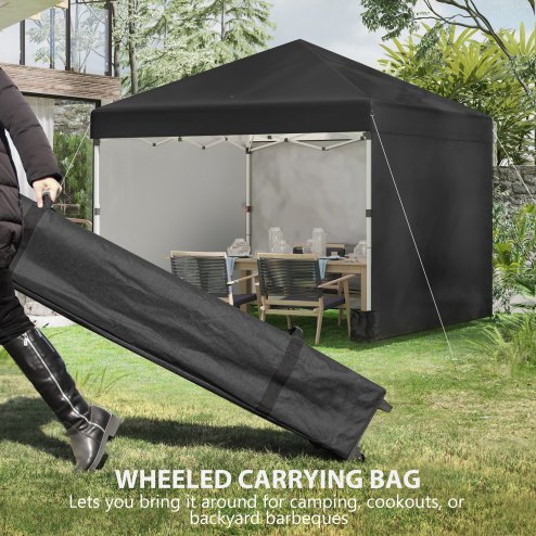 Outsunny 3 x 3 (M) Pop Up Gazebo with 3 Sidewalls, Leg Weight Bags and Wheeled Bag, Height Adjustable Party Tent Event Shelter for Garden, Patio, Black