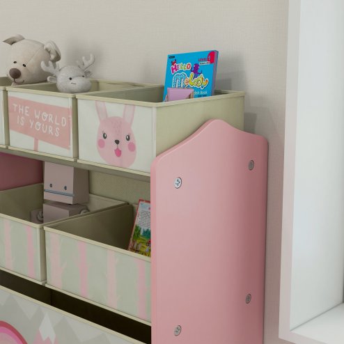 ZONEKIZ Kids Storage Unit, Childrens Toy Storage Organiser, with 6 Fabric Bins, for Bedroom, Nursery, 63 x 30 x 66cm, Pink