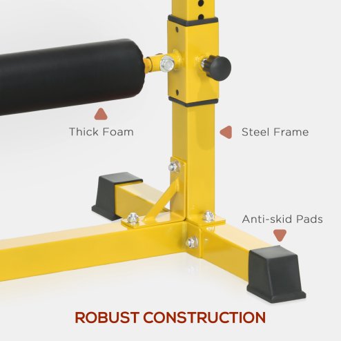 SPORTNOW Bulgarian Split Squat Stand, 12-Level Adjustable Single Leg Squat Machine with Foam Roller and Anti-Slip Pads for Lower Body Strength Training, Yellow