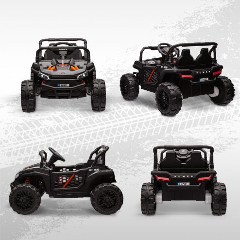 AIYAPLAY Kids Ride on Car, 12V Battery Powered Electric Truck with Remote Control, 4 Suspension Wheels, Horn, Lights, Music, USB, for Ages 3-5 Years, Black
