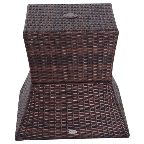 Outsunny Rattan Outdoor Coffee Table, Wicker Garden Patio Bistro Side Table with Umbrella Hole and Storage Space for Balcony, Porch, Brown