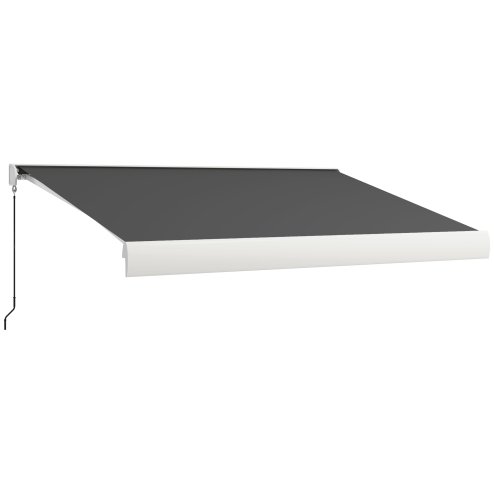Outsunny 4 x 3(m) Electric or Manual Retractable Awning, Half Cassette, with Remote Controller, Manual Crank Handle and Aluminium Frame, Sun Canopies for Patio Deck Door Window, Grey