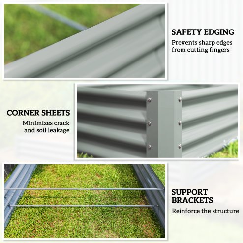 Outsunny Galvanised Raised Garden Bed, 240 x 120 x 30cm Raised Bed with Reinforcing Bars, Outdoor Raised Planter with Open Bottom for Vegetables, Flowers, Herbs, Silver