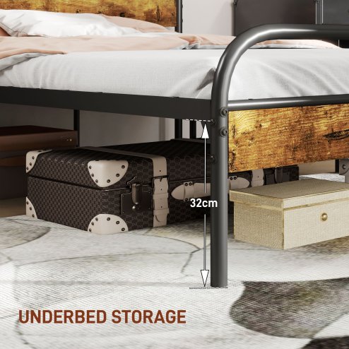 HOMCOM 5ft King Size Bed Frame with Headboard, Platform Bed Frame with Underbed Storage, Slat Support, No Box Spring Needed, Easy Assembly, Rustic Brown