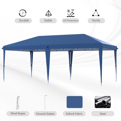 Outsunny Pop Up Gazebo 3 x 6m, Foldable Canopy Tent, Height Adjustable Wedding Awning Canopy w/ Carrying Bag, Blue