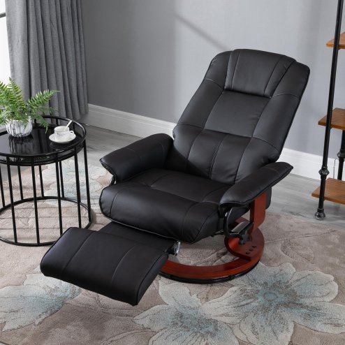 HOMCOM Manual Recliner Chair Armchair Sofa with Faux Leather Upholstered Wooden Base for Living Room Bedroom, Black Image