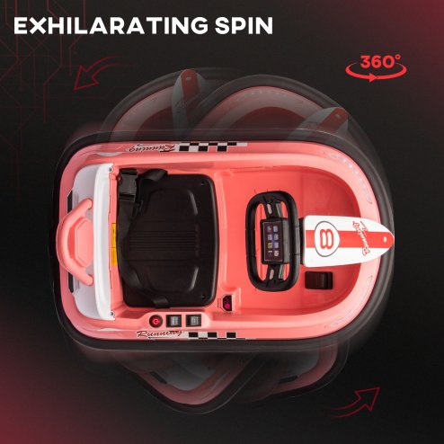 HOMCOM Kids Bumper Car 360° Rotation Spin Waltzer Car 6V Electric Ride On Car with 2 Speeds, Music, Lights for 18-48 Months - Pink