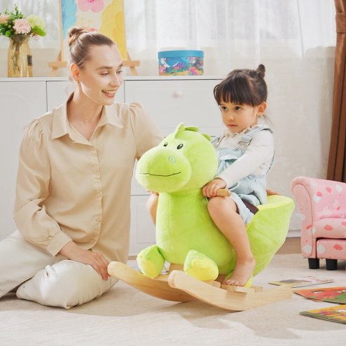 HOMCOM Kids Rocking Horse, Plush Ride-On Dinosaur Seat w/ Safety Belt, 32 Songs, Ride-On Horses Toy, for Ages 18+ Months - Green