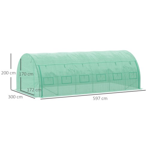 Outsunny 6 x 3 x 2 m Polytunnel Greenhouse with Roll-up Side Walls, Walk-in Grow House Tent with Steel Frame, Reinforced Cover, Zipped Door and 12 Mesh Windows for Garden, Green