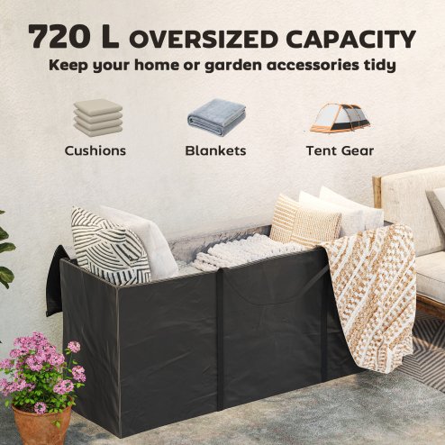 Outsunny 720 L Outdoor Garden Cushion Storage Bag, Heavy Duty 600D Oxford Fabric Waterproof Garden Furniture Cushion Storage Bag with 2-Way Zip for Tent, Christmas Tree, 175 x 55 x 75 cm, Black