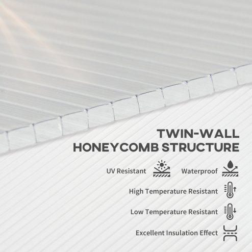 Outsunny 14 Pieces Polycarbonate Sheets, 121 x 61 x 0.4cm Twin-Wall Plastic Roofing Sheets, 10m? Replacement Greenhouse Panels, Waterproof and UV Protection, Clear