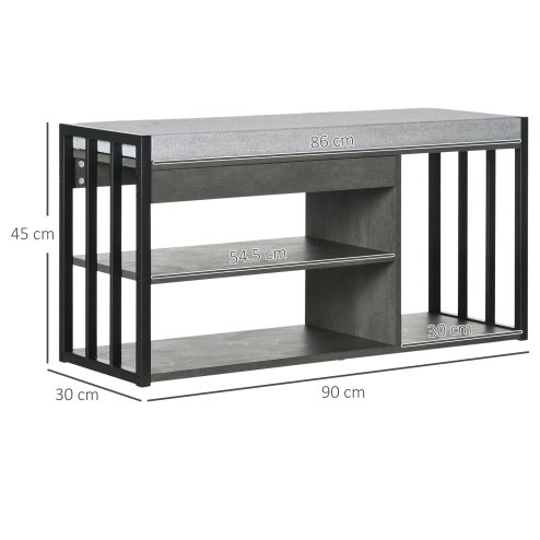 HOMCOM Shoe Bench, Modern Shoe Storage Bench with Cushion and Shelves, Shoe Rack Bench for Entryway, Hallway, Grey