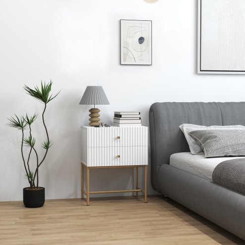 HOMCOM Bedside Table with 2 Drawers, Modern Bedside Cabinet with Storage and Metal Legs for Bedroom, Living Room, White
